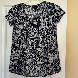 Simply Vera Vera Wang Floral Short Sleeve Top - Navy, Purple and Light Blue